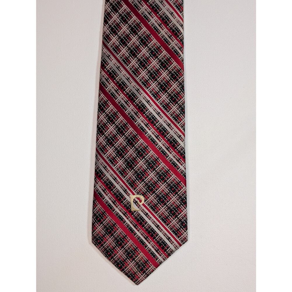 Pierre Cardin Wide Neck Tie 4” Red Black Geometric Plaid Vintage Style